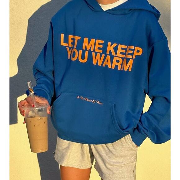 Sorry I'm Busy Tops - SORRYIMBUSY "Let Me Keep You Warm Hoodie" Blue Size Large